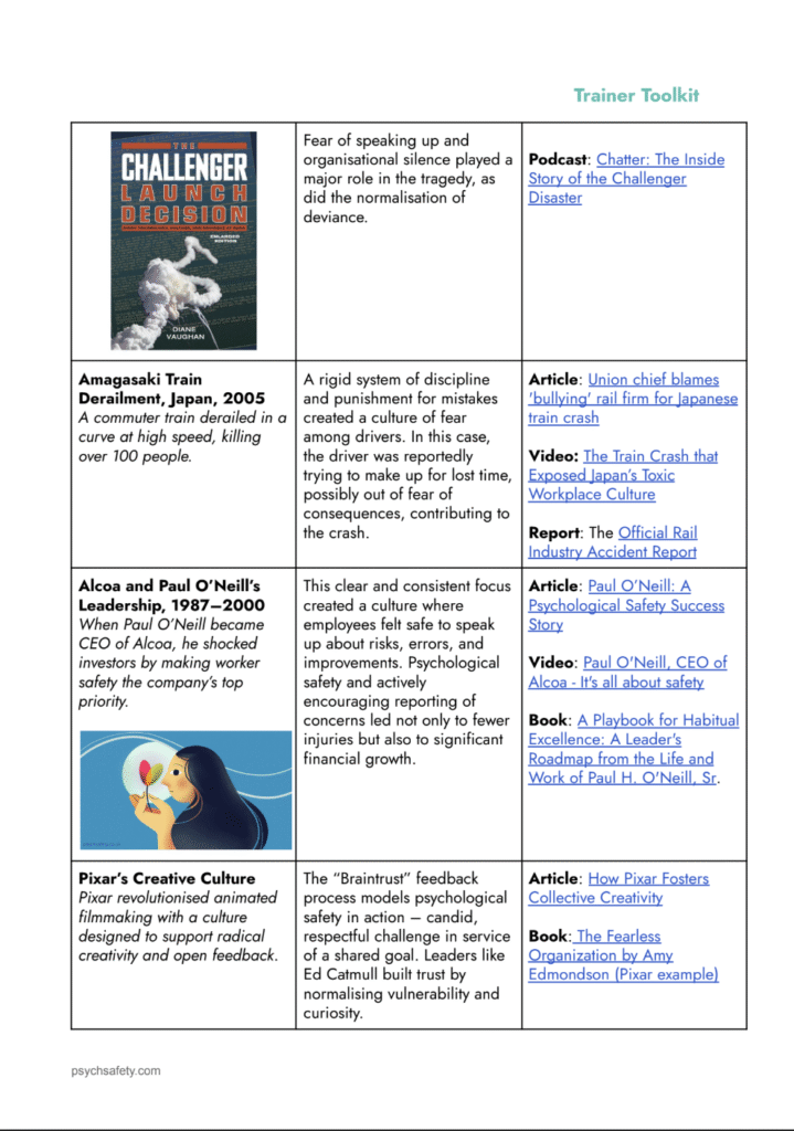 psychological safety trainer resources - stories

