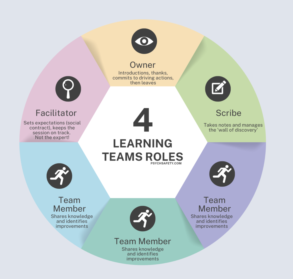 the various roles of a HOP learning team - owner, facilitator, team members