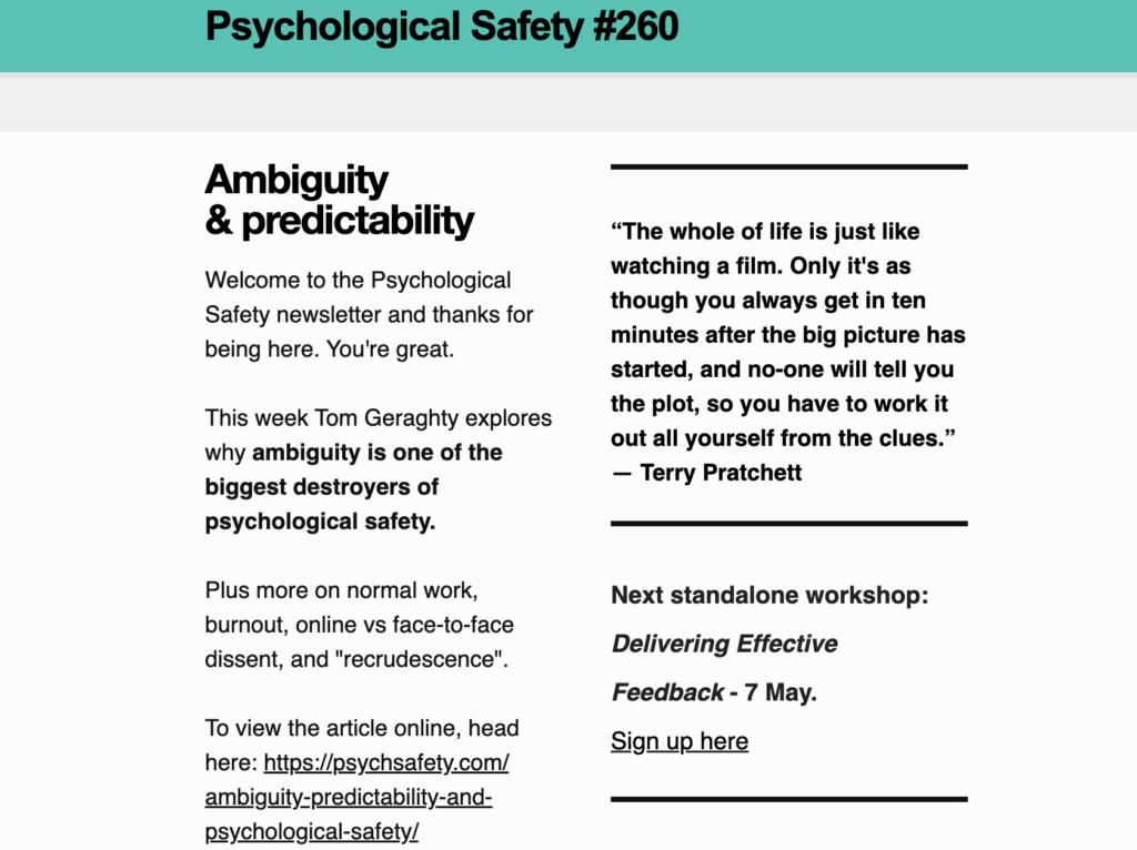 psychological safety newsletter