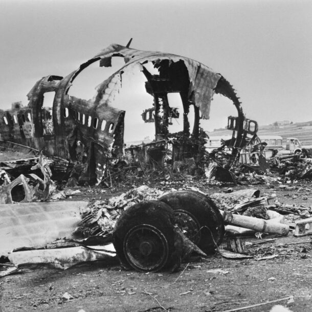Wreckage on the runway of Los Rodeos after the Tenerife airport disaster of March 27, 1977